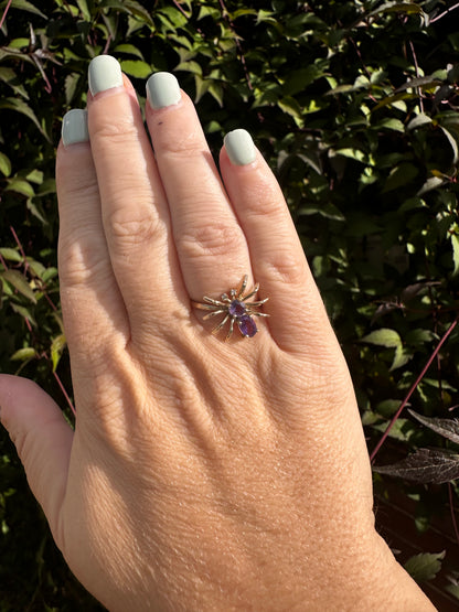 Vintage 9ct Gold Amethyst & Diamond Spider ring