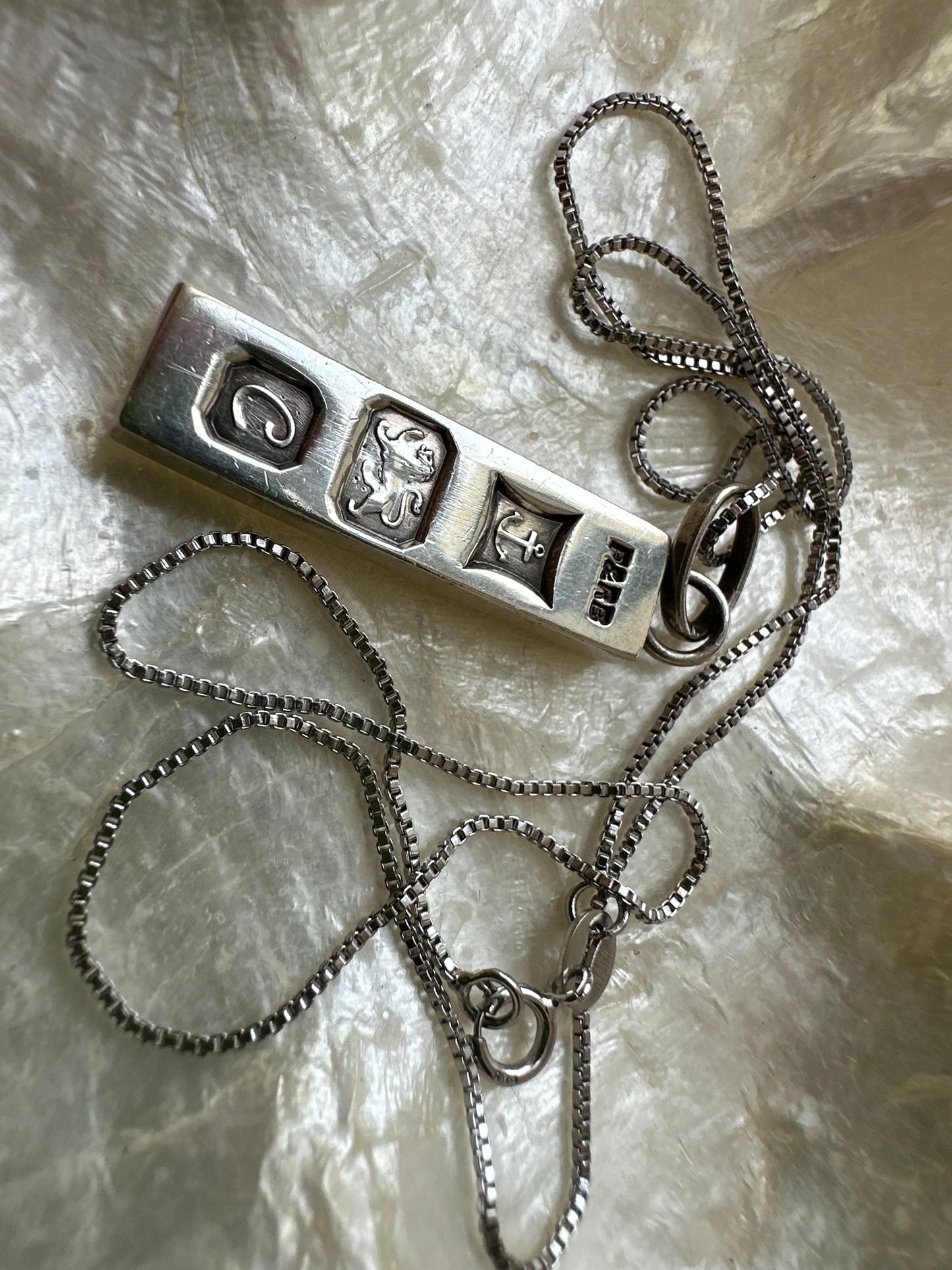 Sterling Silver Ingot pendant with sterling silver box chain