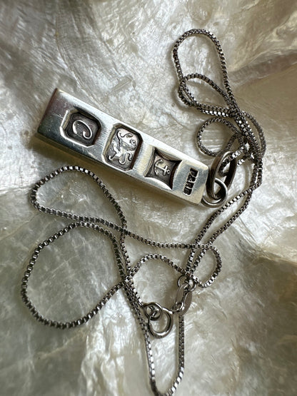 Sterling Silver Ingot pendant with sterling silver box chain