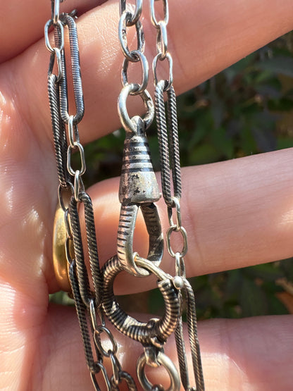 Antique 800 Silver Niello Trombone chain