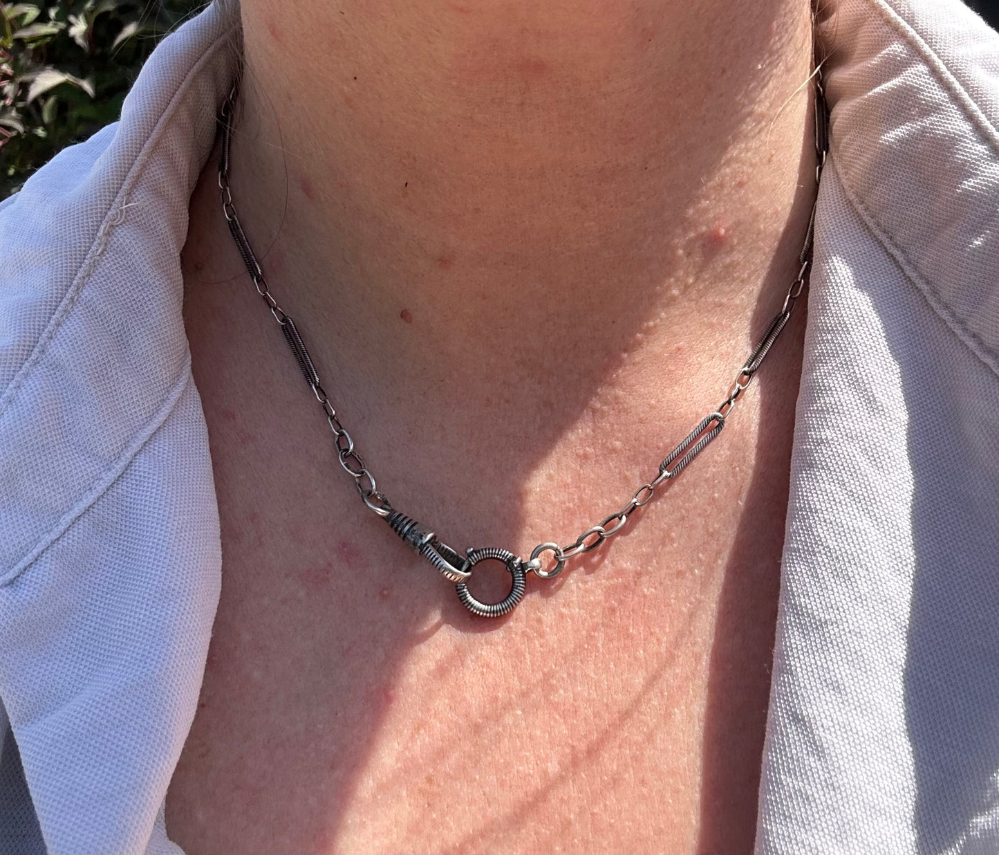 Antique 800 Silver Niello Trombone chain