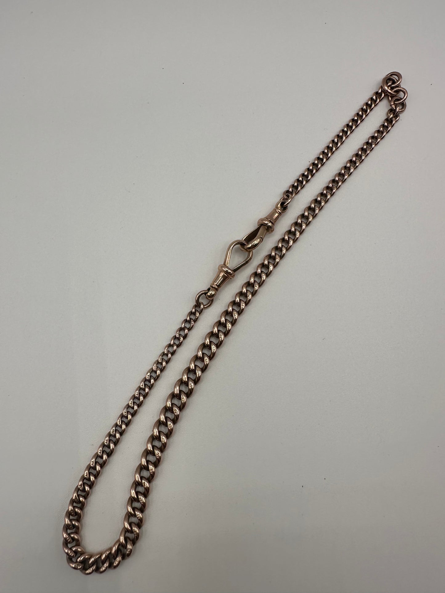 Antique 9ct Rose Gold Graduated curb Albert chain with double dog clips