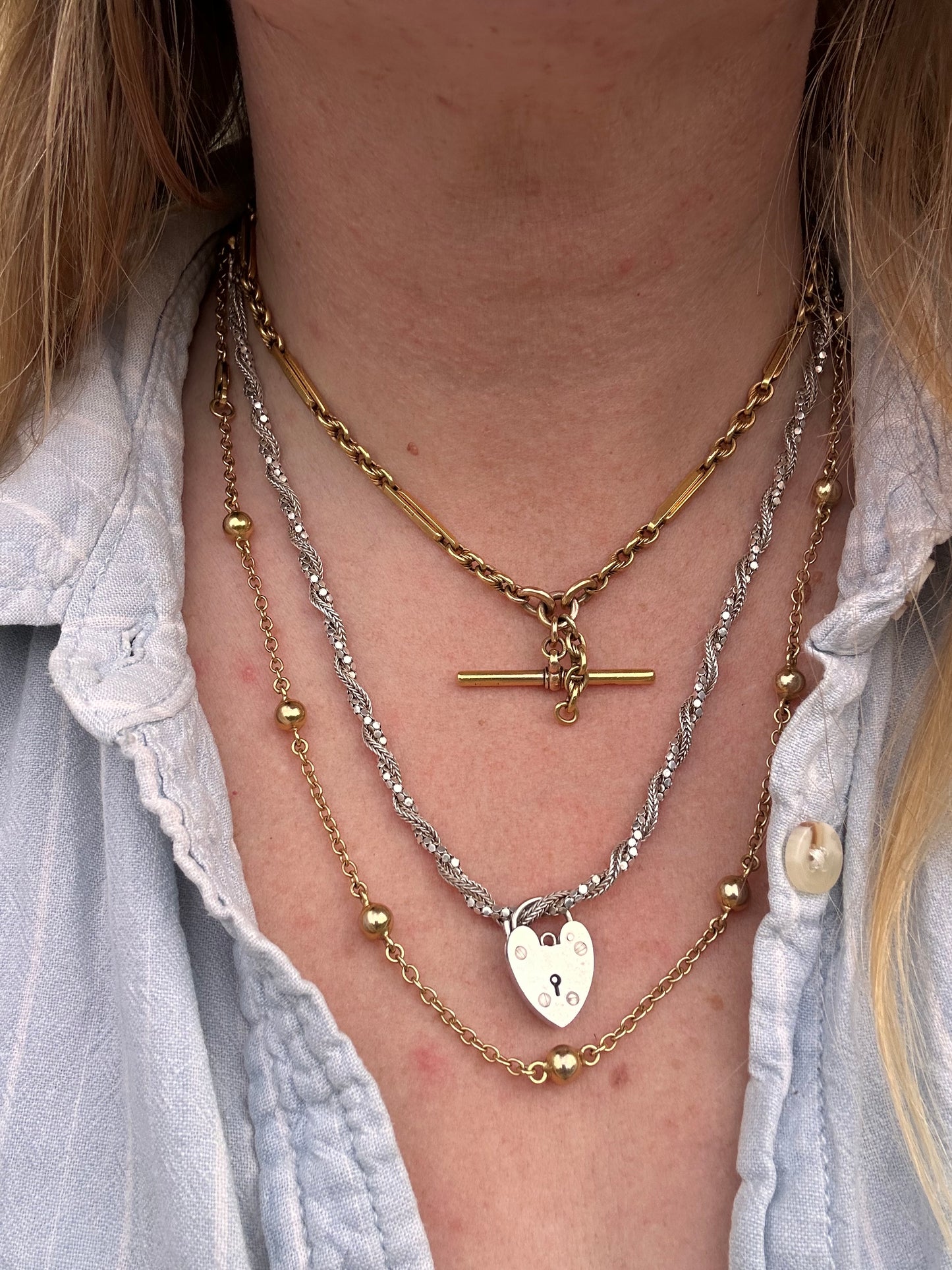 Vintage 9ct Yellow Gold Ball station chain