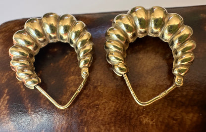 Vintage 9ct Gold Puffy Ribbed Hoops