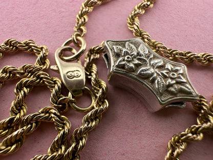 Vintage 9ct Gold Rope chain with Antique silver floral slider