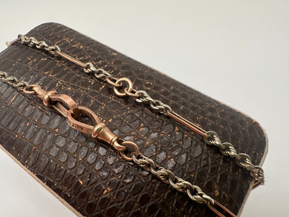 Antique 9ct Rose and White Gold Trombone and Lovers Knot chain