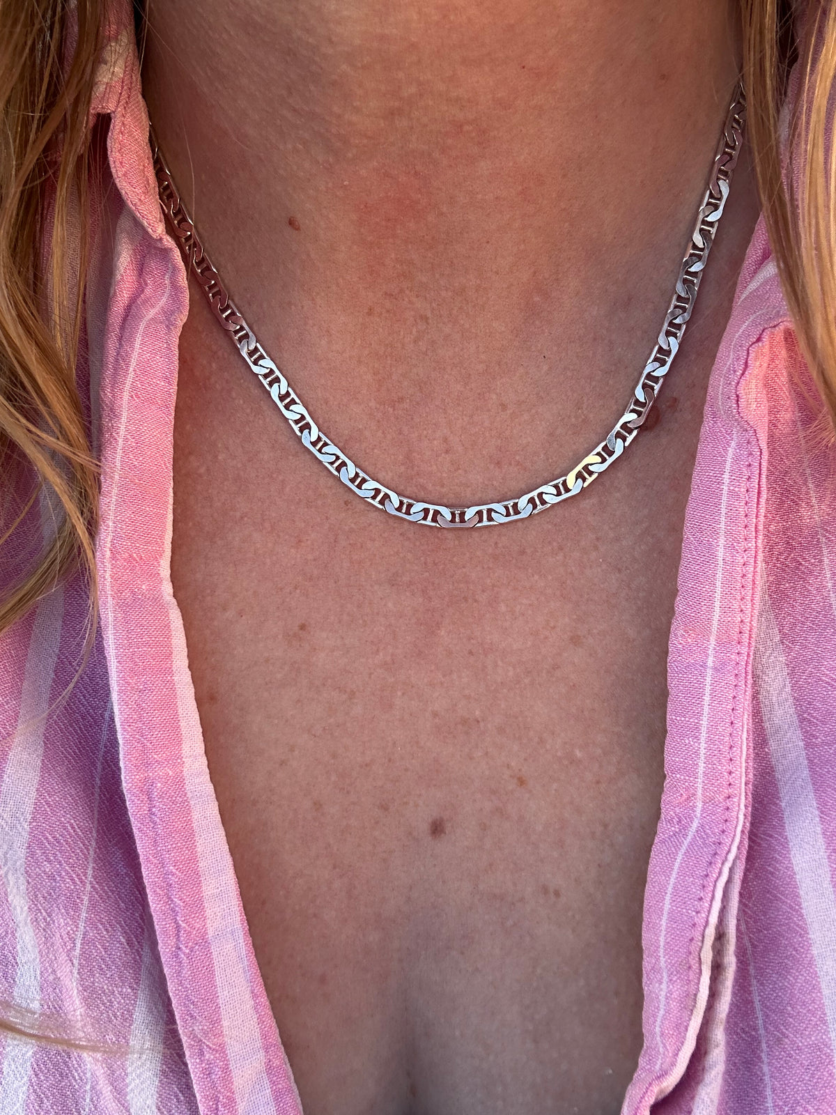 Vintage Sterling Silver Flat Mariner Chain