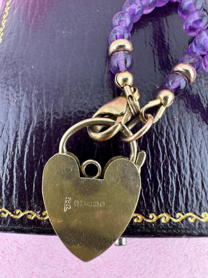 Re-imagined Vintage Amethyst Beads with a Vintage Heart Padlock Clasp