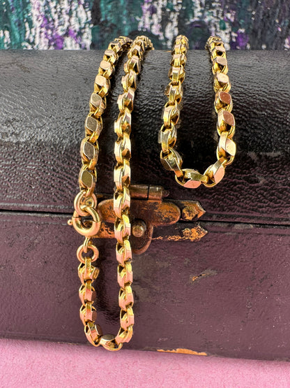Antique 9ct Yellow gold Flat Faceted tulip chain with bolt clasp