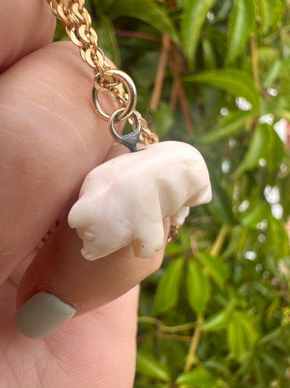 Victorian Angel Skin Coral Lucky pig pendant with 9ct gold bail