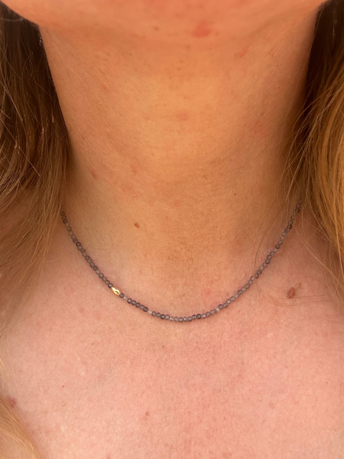 Iolite mini beaded necklace with 9ct Gold Antique Bolt clasp