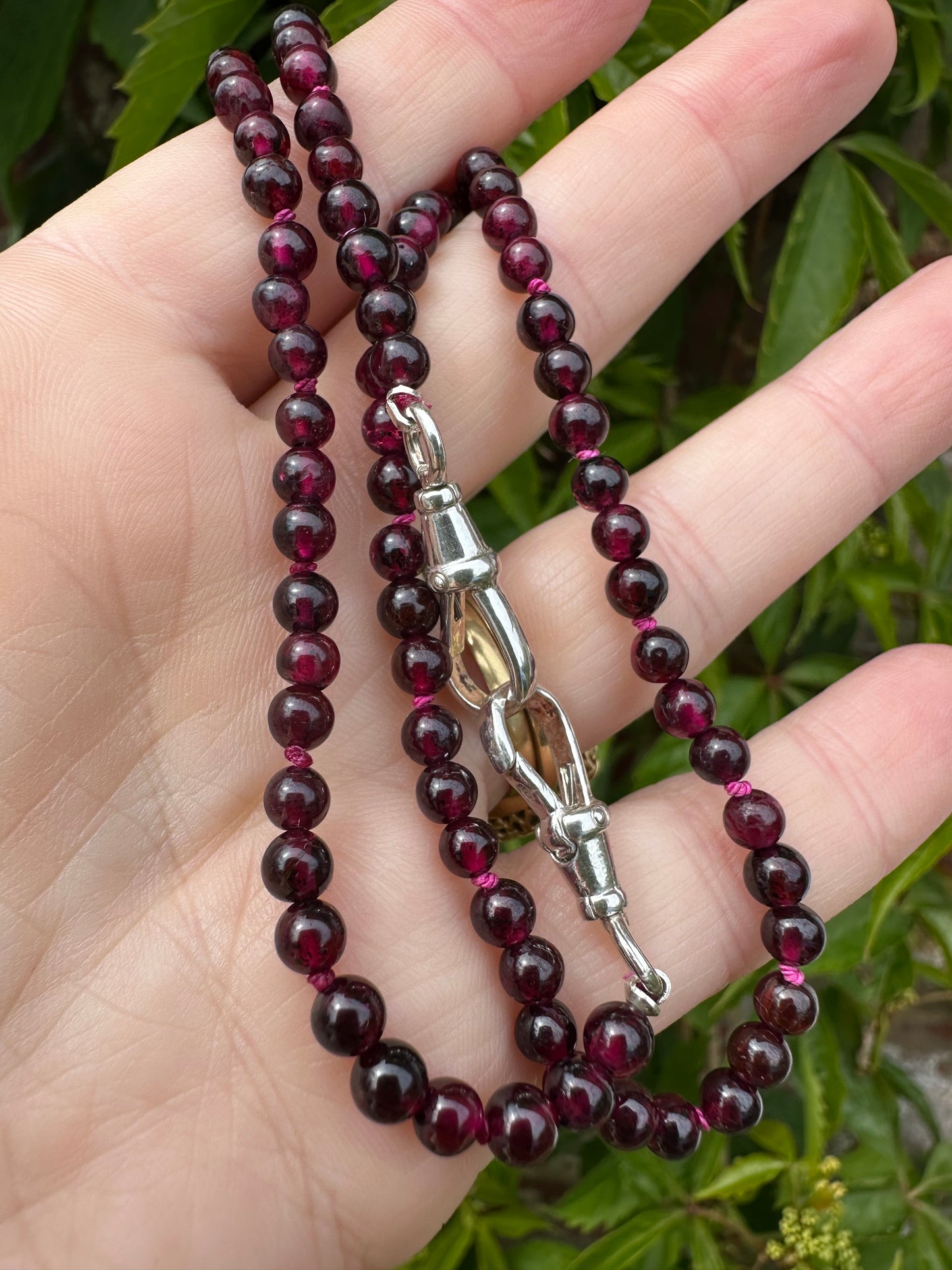 Re-imagined Vintage Garnet Beads with Vintage Sterling silver Dog clips
