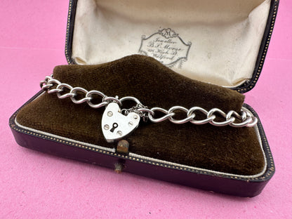 Sterling Silver Curb bracelet with heart padlock