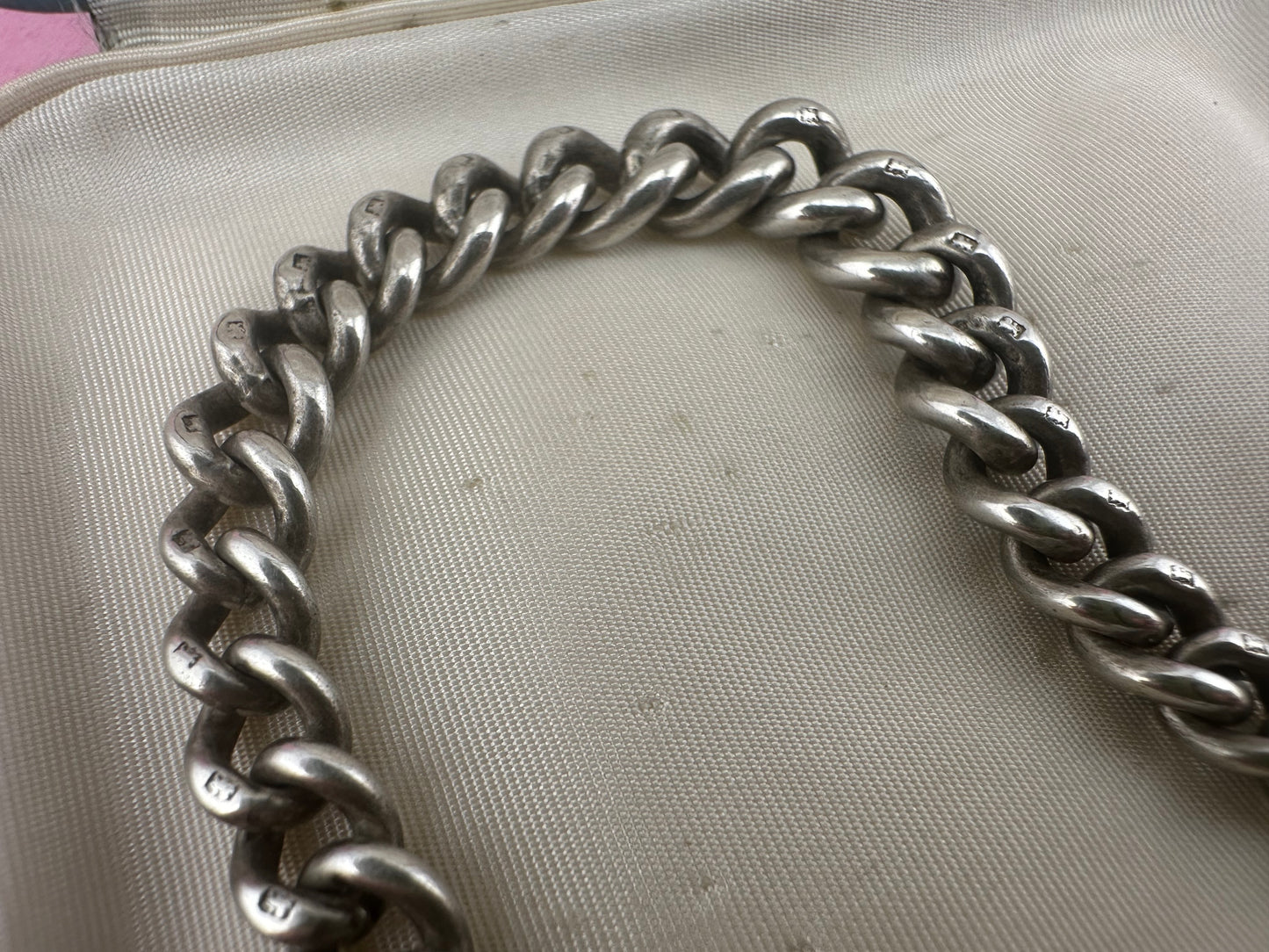 Sterling Silver Graduated Curb Albert with dog clip, fob and T-Bar