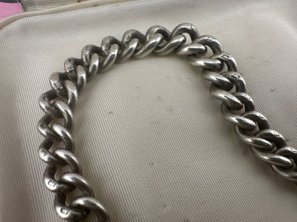 Sterling Silver Graduated Curb Albert with dog clip, fob and T-Bar