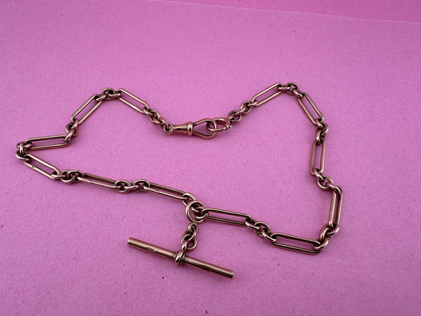 Antique 9ct Rose Gold Trombone Albert Chain