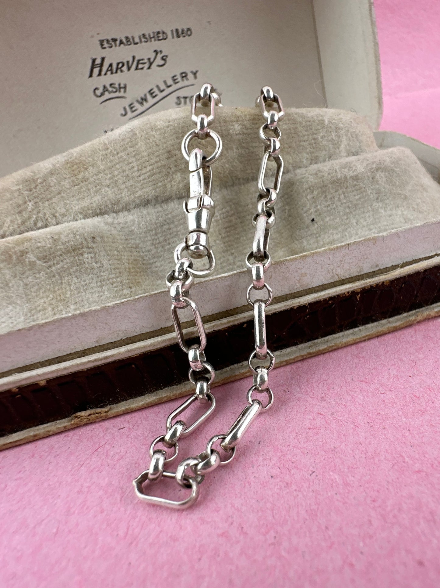 Vintage Sterling Silver Mini trombone link bracelet with swivel dog clip