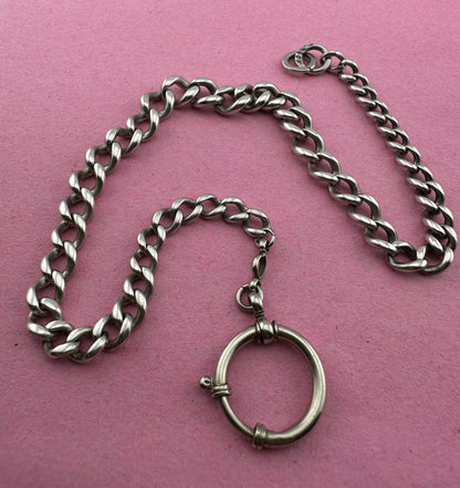 Antique Sterling Silver Graduated Curb Albert with XL bolt clasp