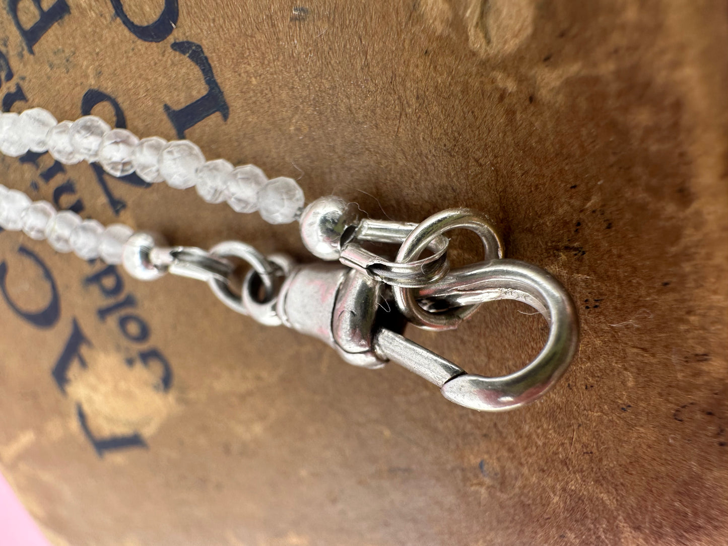 Moonstone Mini Beads with Antique Silver Dog Clip