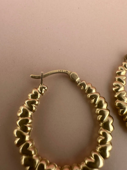 Vintage 9ct Heart Hoops