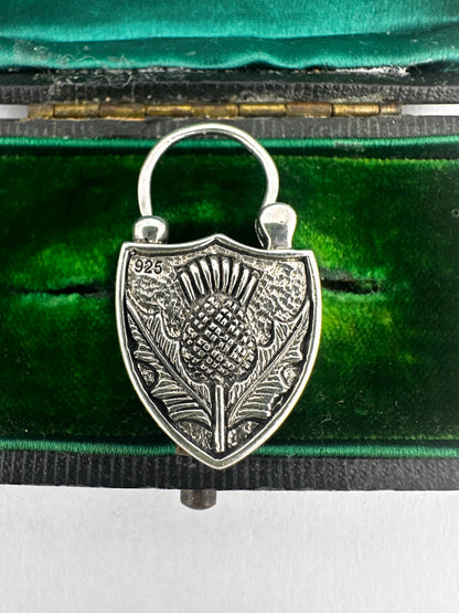 Sterling silver Banded Agate & Thistle shield padlock.