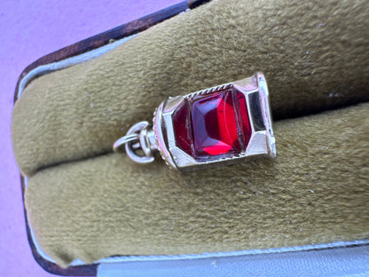 Vintage 9ct Lantern charm with red paste stone