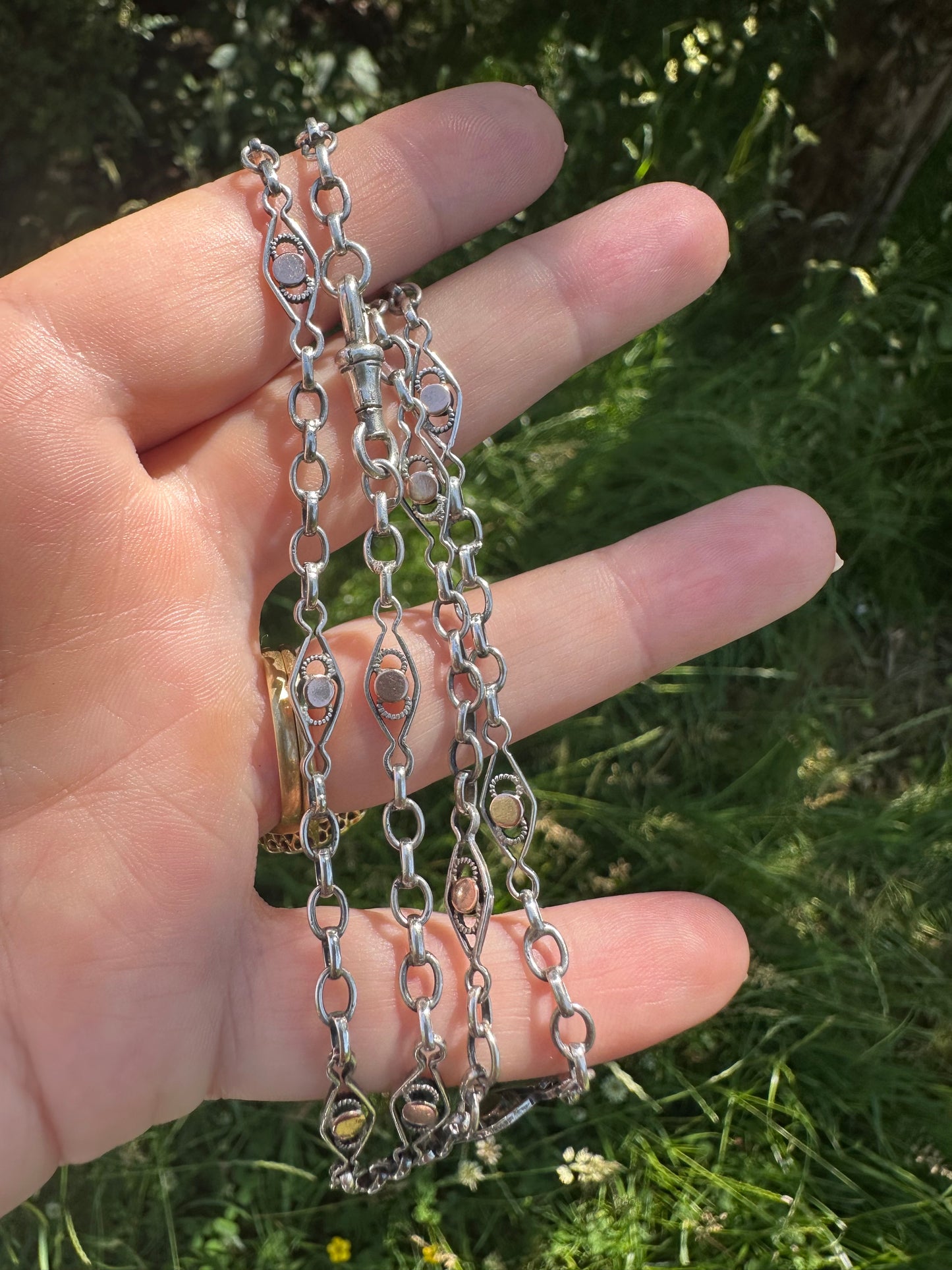 French 800 Silver Lozenge link chain with 9ct rose gold accents
