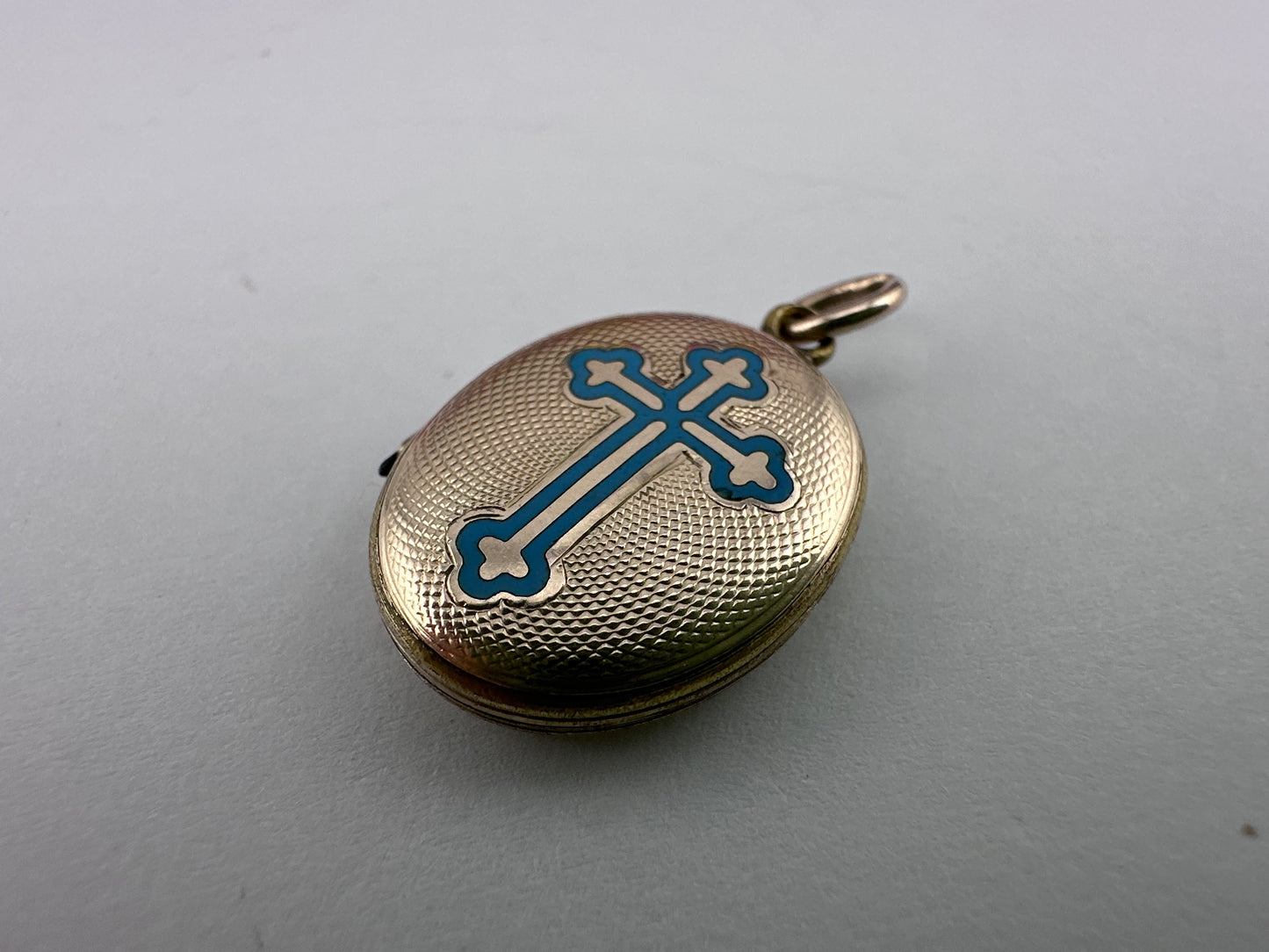 Antique 9ct Gold front and back Blue Enamel cross locket.