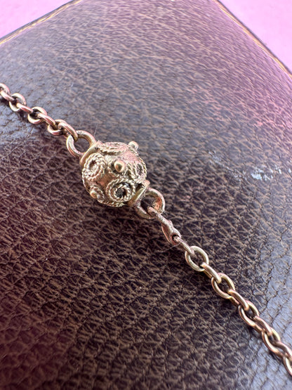 Antique 9ct Light Rose Gold Etruscan revival Orb Station chain