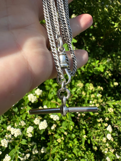 Antique Sterling Silver tight curb long guard chain