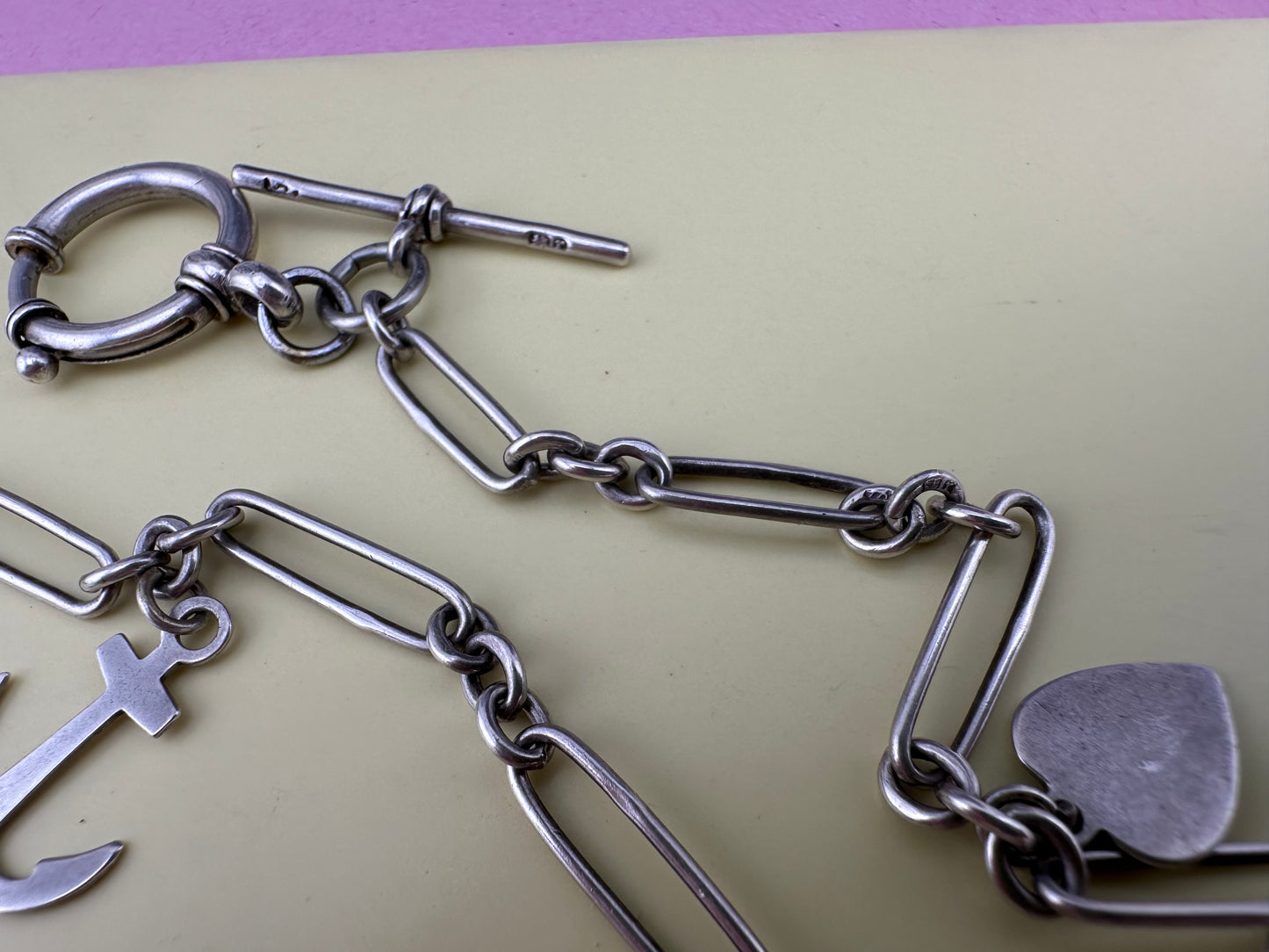 Antique Sterling Silver Trombone chain with XL bolt clasp and Dog clip
