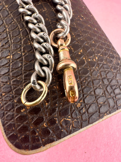 Mix metal curb extender. 9ct rose gold dog clip & sterling curb links