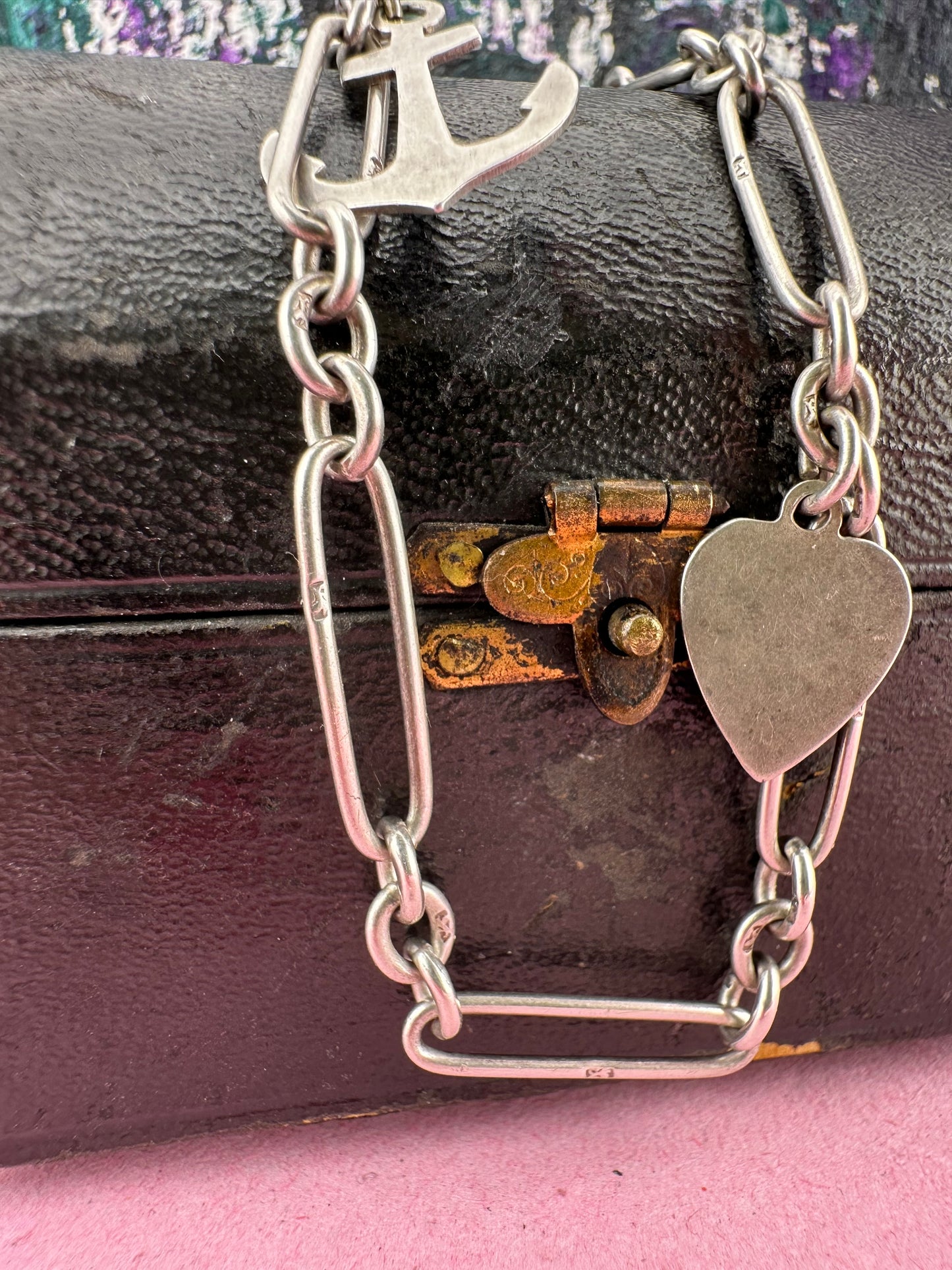 Antique Sterling Silver Trombone chain with XL bolt clasp and Dog clip