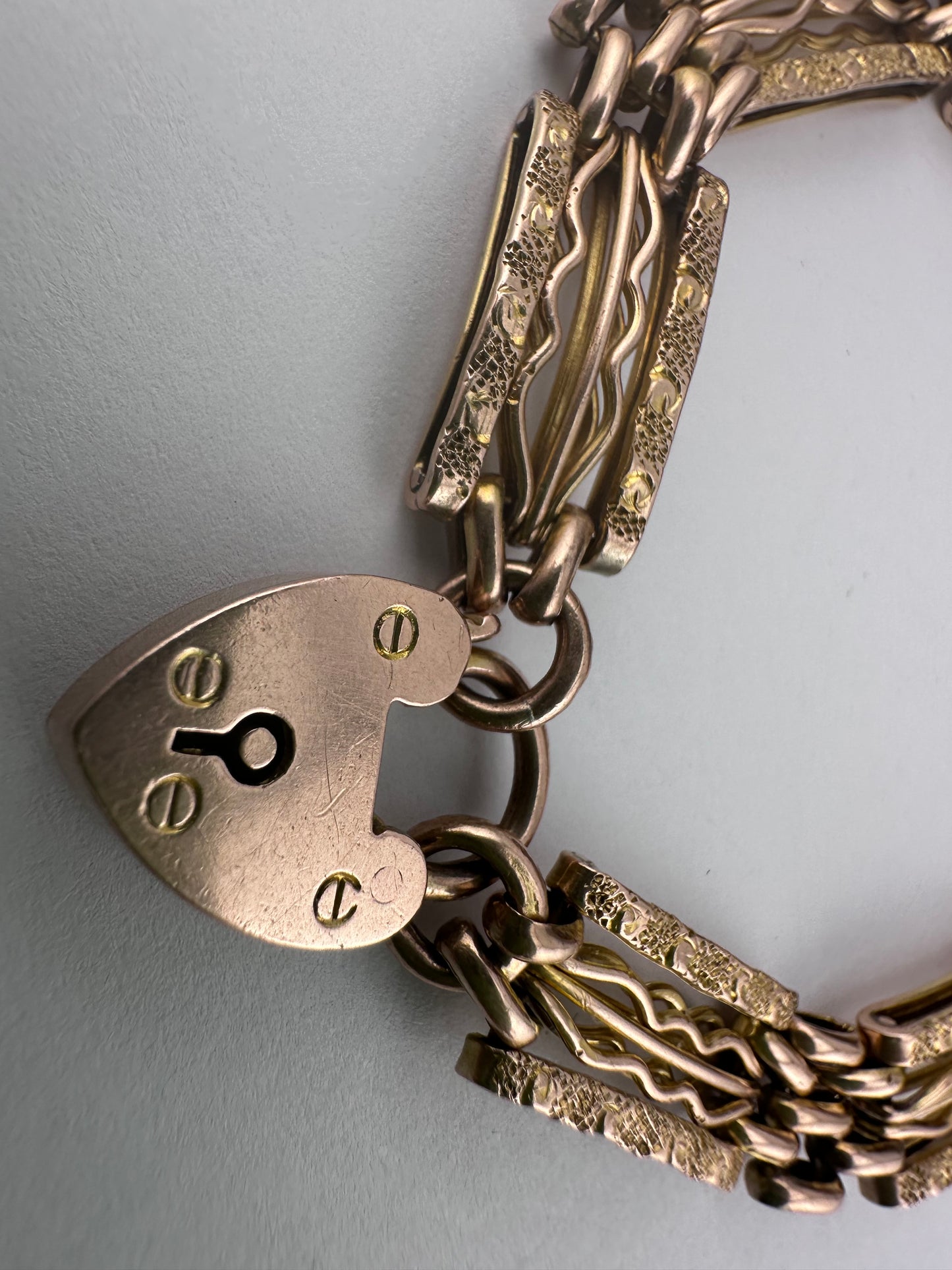 Vintage 9ct Rose Gold Patterned Gate Bracelet