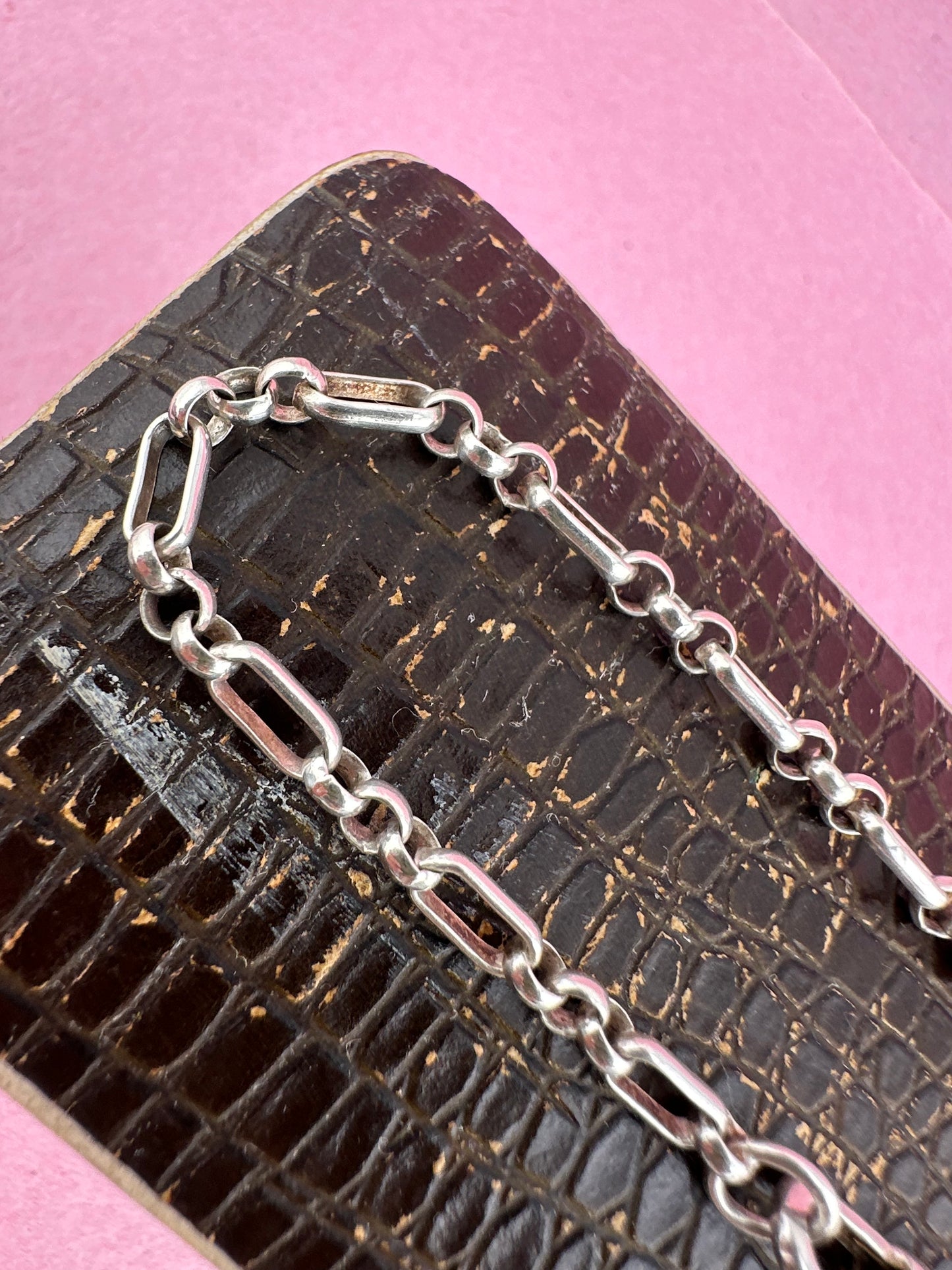 Vintage Sterling Silver Mini trombone link bracelet with swivel dog clip