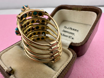 French 14ct Turquoise 5 hinged Harem ring
