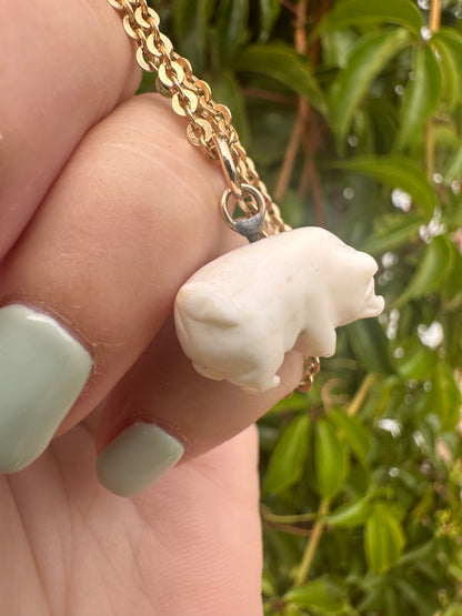 Victorian Angel Skin Coral Lucky pig pendant with 9ct gold bail