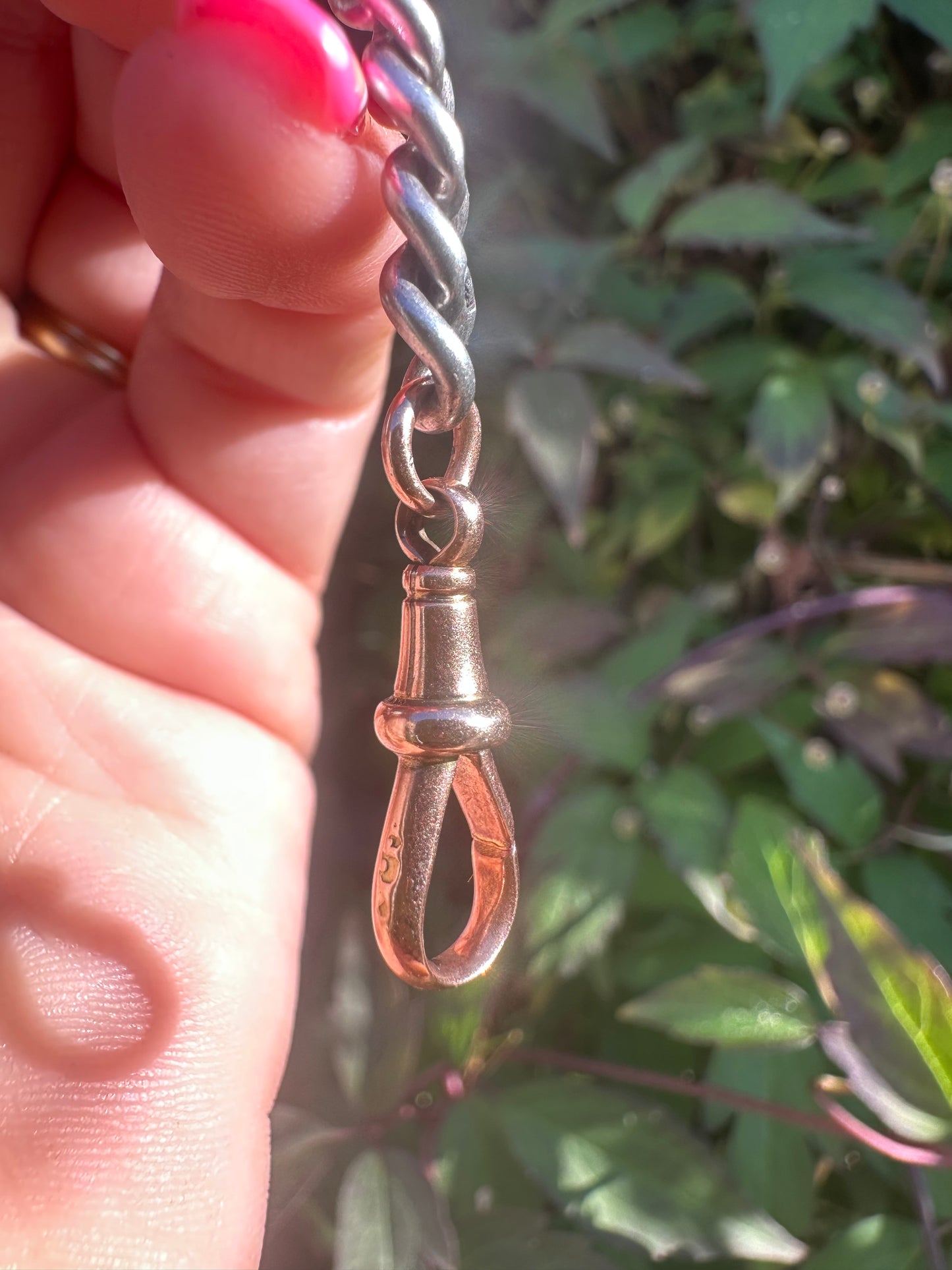 Sterling Silver curb extender with 9ct rose gold dog clip & faceted jump ring