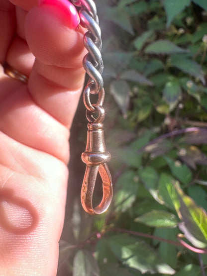 Sterling Silver curb extender with 9ct rose gold dog clip & faceted jump ring