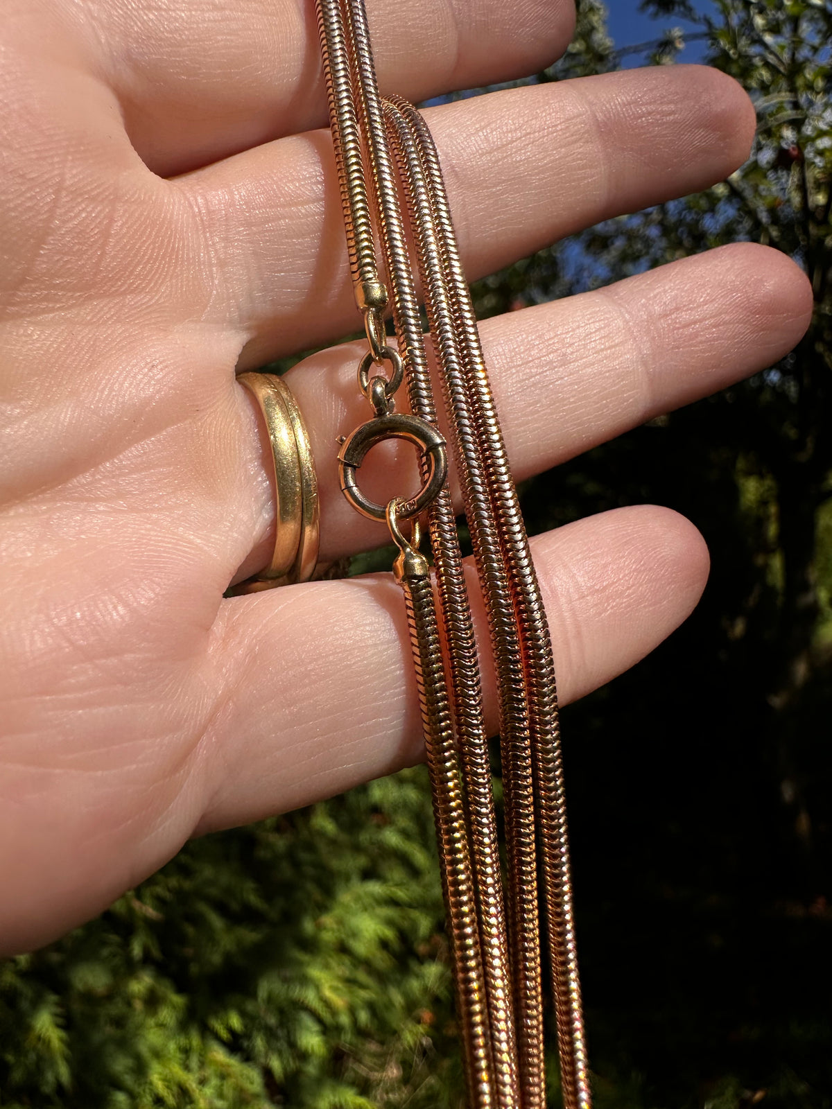 Antique 9ct Rose Gold Snake chain with bolt clasp