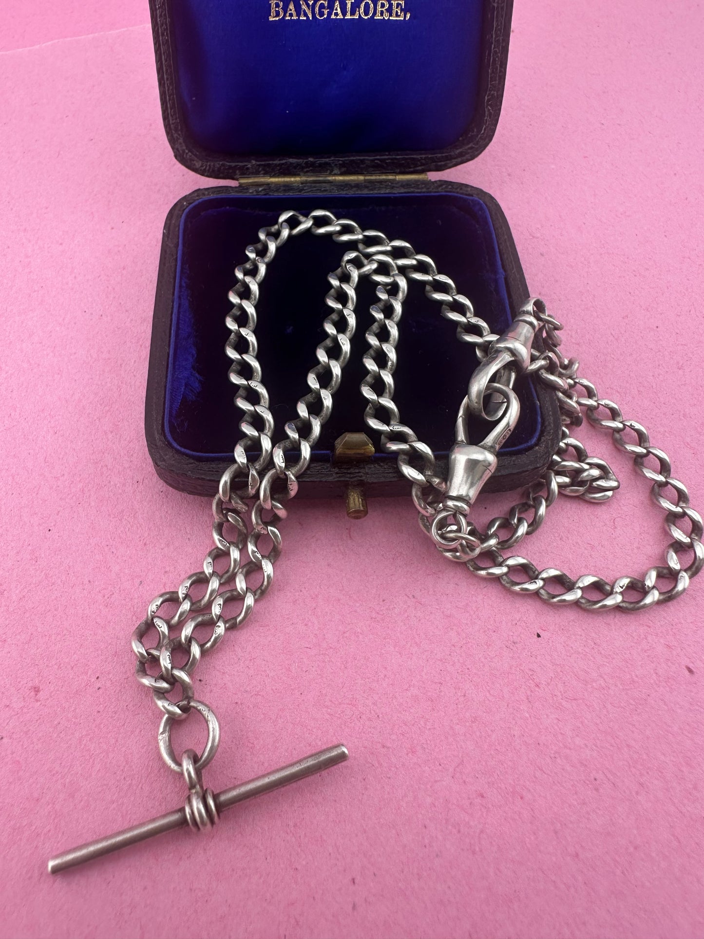 Sterling Silver Albert Chain with double dog clips