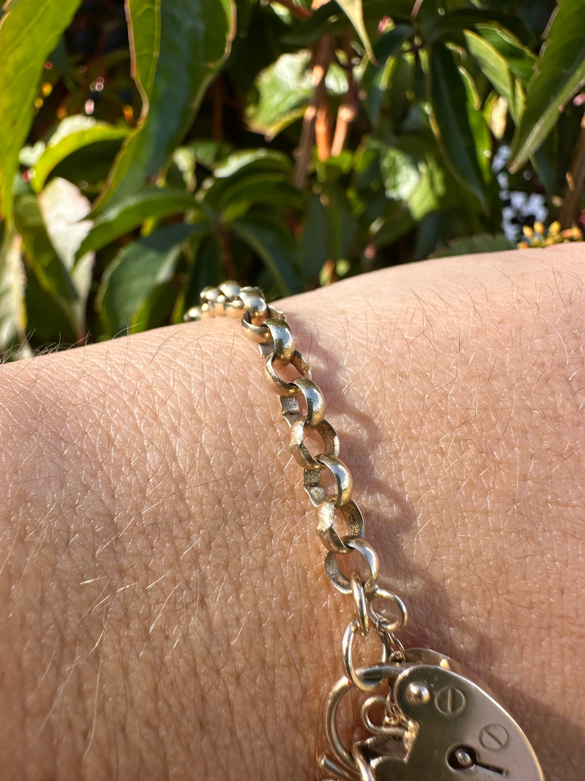 Vintage 9ct Rolo Belcher bracelet with heart padlock