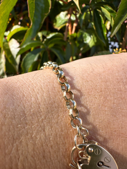 Vintage 9ct Rolo Belcher bracelet with heart padlock