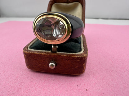 14ct Gold Onyx and Rock Crystal ring
