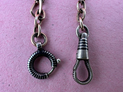 Antique 800 Silver Niello and Rose gold plated Albert with dog clip and bolt clasp