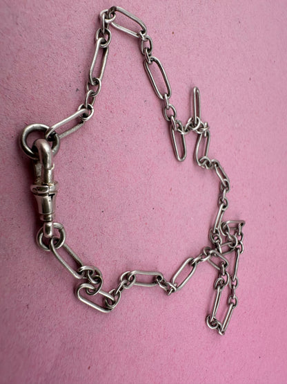 Antique 800 Silver mini trombone chain with dog clip
