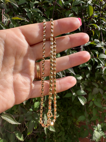Antique 9ct Yellow gold Flat Faceted tulip chain with bolt clasp