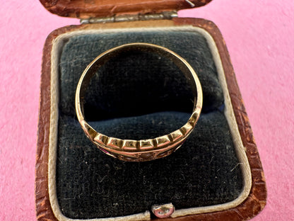 Victorian 9ct Gold Seed Pearl and Ruby Boat ring