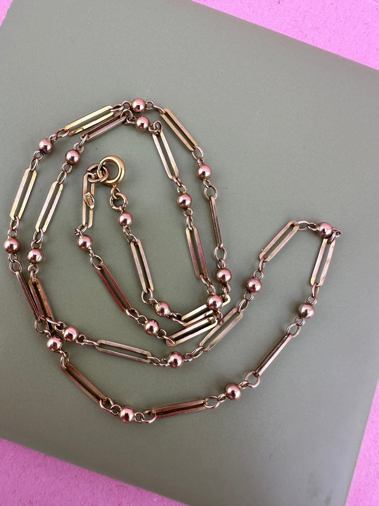 Antique 9ct Gold Trombone and ball link chain