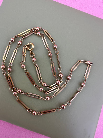 Antique 9ct Gold Trombone and ball link chain